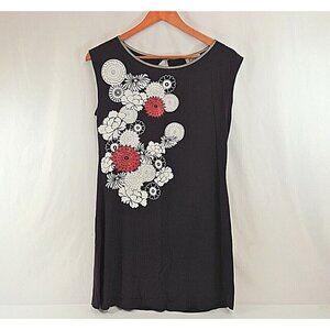 Kali Boutique Shift Dress Women's Large Purple w/ Red & White Flowers Stretchy